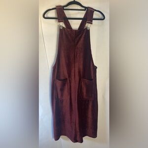 POLAGRAM Anthropologie Burgundy Velvet Ribbed‎ Overall Bib Dress Y2K Size S/P